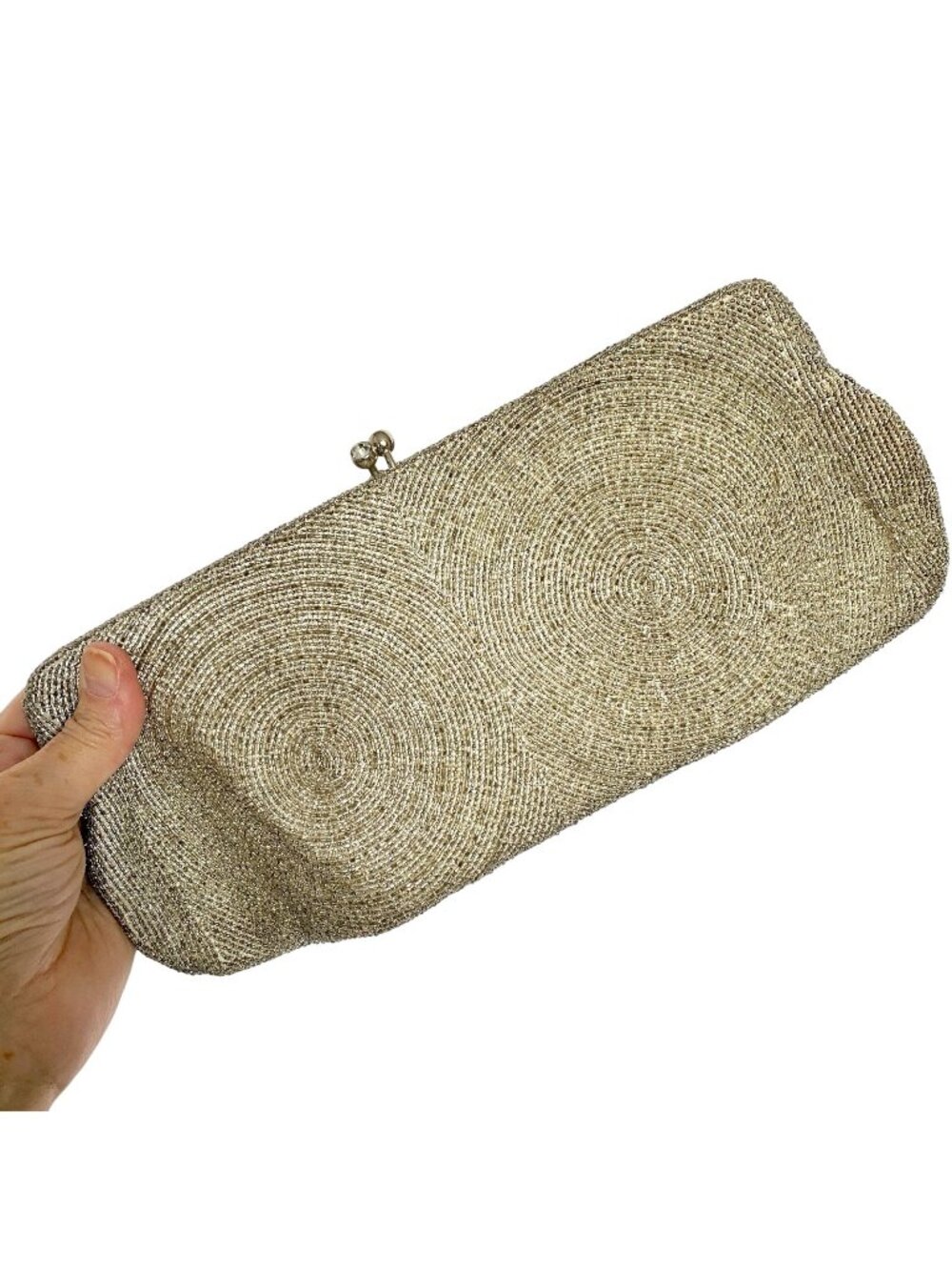 Vintage Walborg Handmade Beaded Clutch Rhinestone Kiss Closure Original Mirror